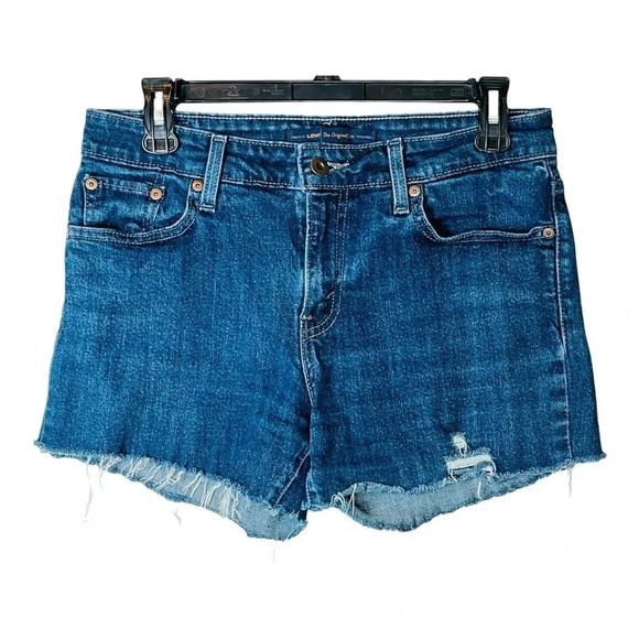 Levi Mid Rise Skinny Cutoff Jean Shorts Denim Distressed Women Size‎ 8 - Picture 1 of 10